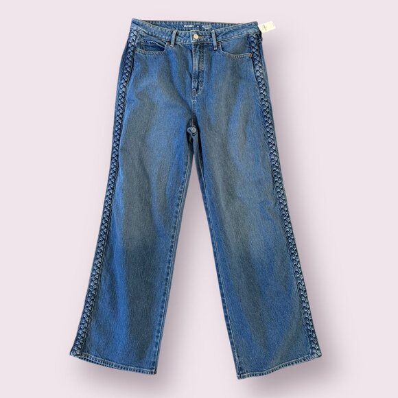 Old Navy Denim - OLD NAVY Extra High Rise Sky Hi Wide Leg Braided Jeans Size 10 NEW NWT